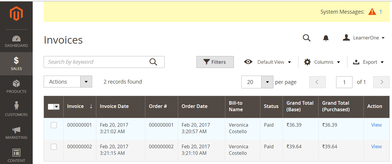 Magento product Invoices visible
