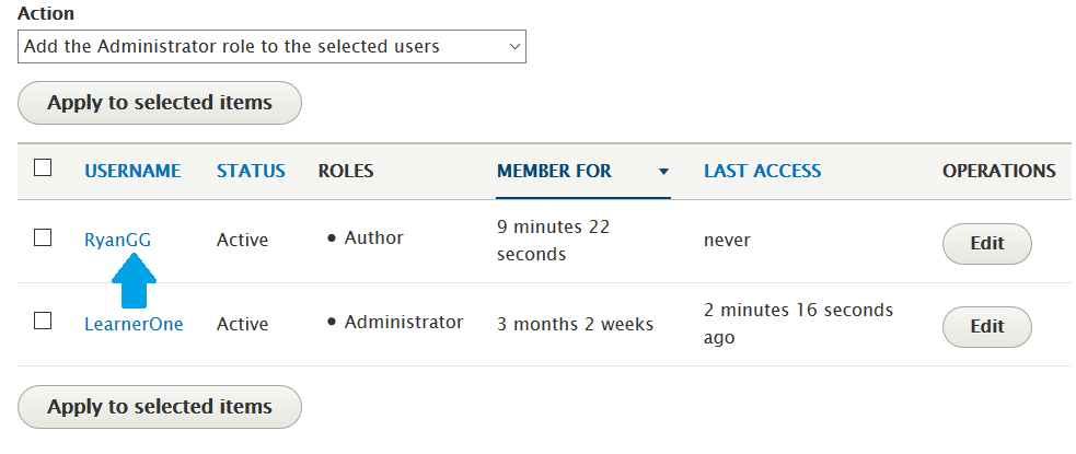 New Drupal user RyanGG added with User role Author