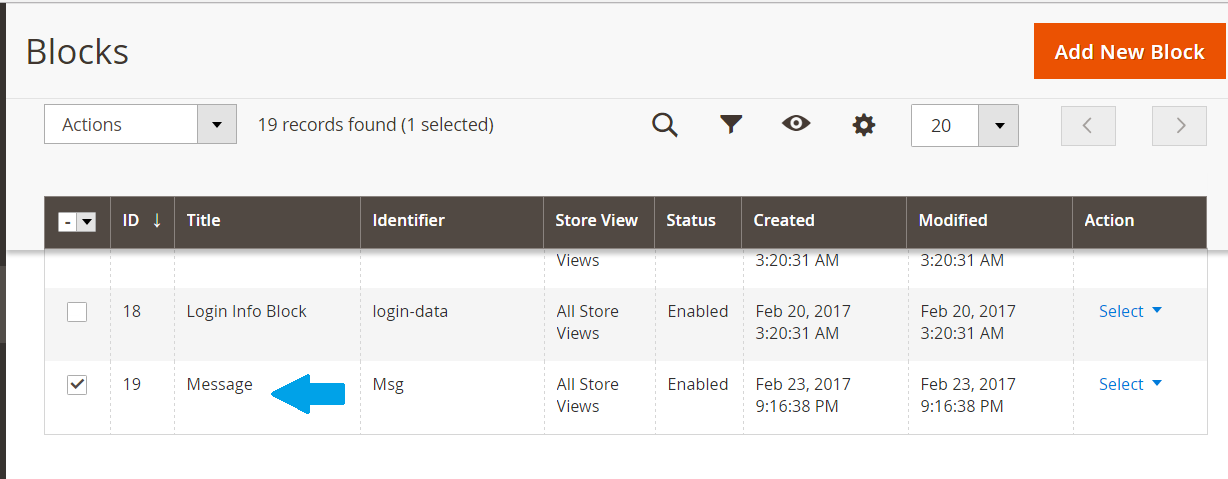 New Magento block Message successfully created