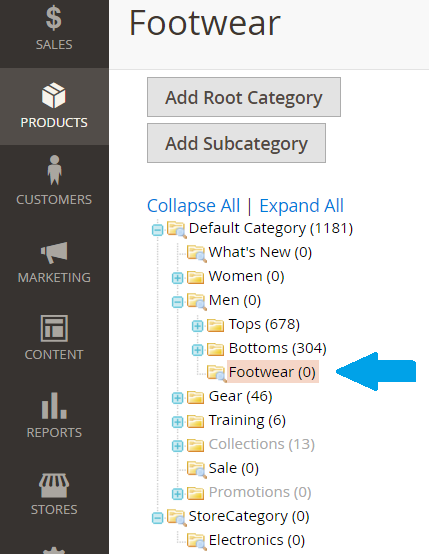 New Magento sub-category Footwear added successfully