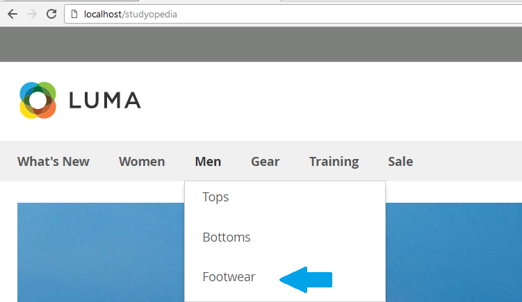 New Magento subcategory Footwear visible