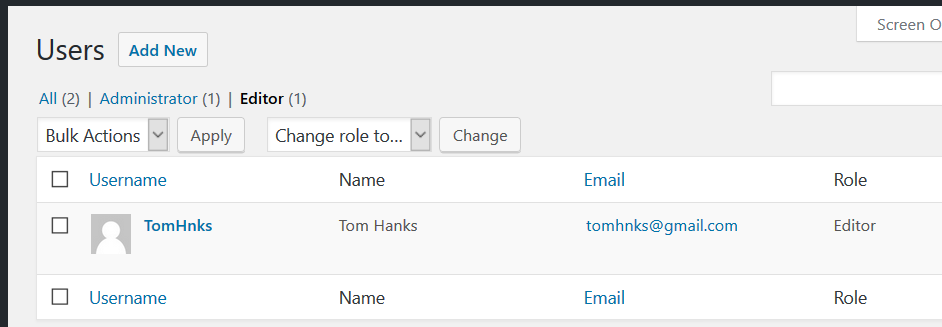 New WordPress user added