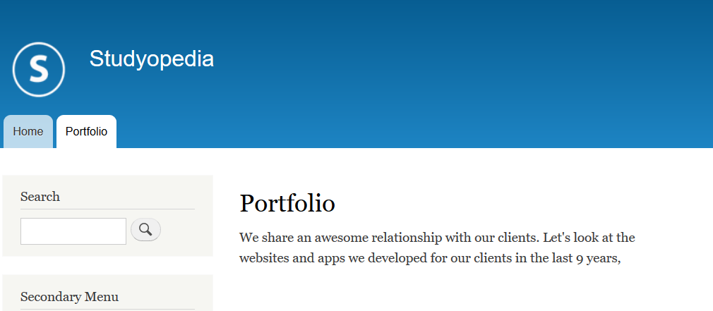 Portfolio page visible on Drupal website