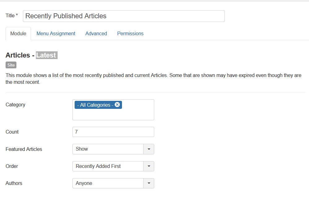 Reach Joomla Latest Articles Module fields