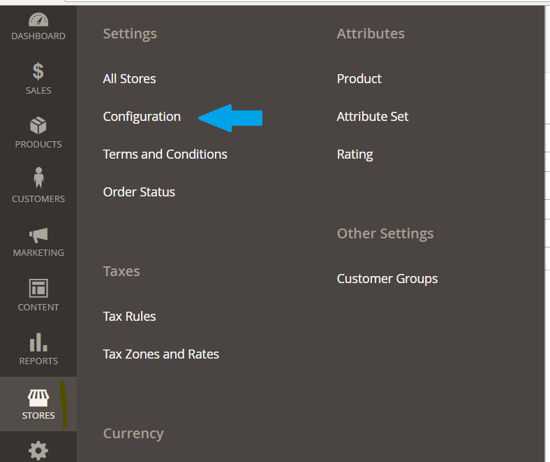 Reach configuration settings from Magento Stores menu