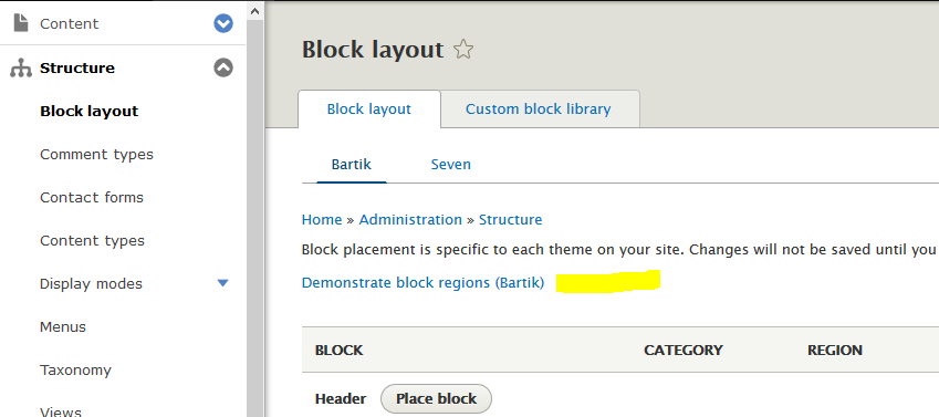 Reaching Drupal Demonstrate block regions section