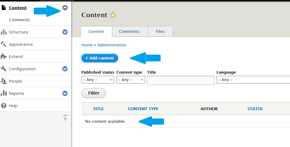 Reaching Drupal content section