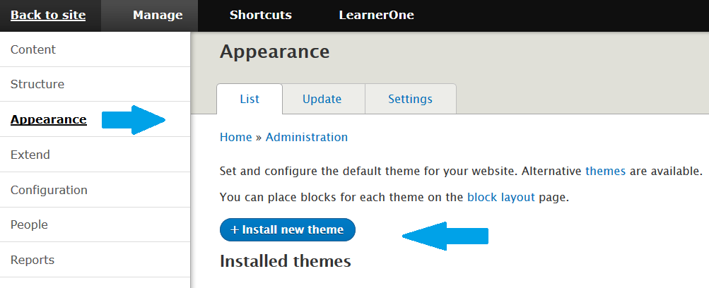 Reaching Drupal themes section