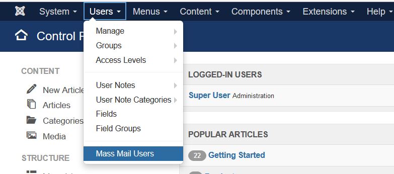 Reaching Joomla Mass Mail Users section