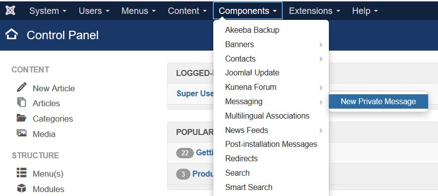 Reaching Joomla Private Messages