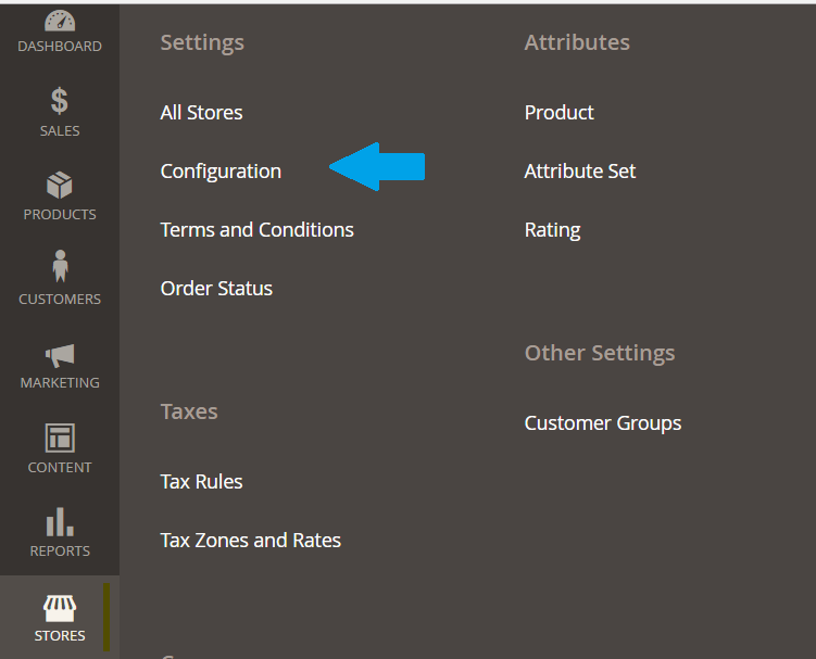 Reaching Magento configuration settings in STORES menu