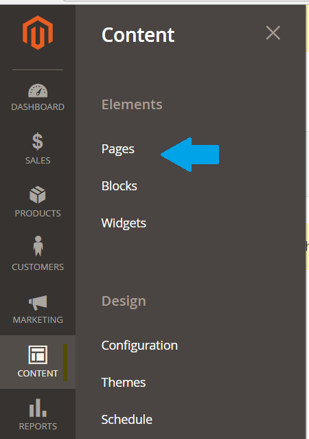 Reaching Magento pages section