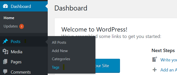 Reaching WordPress Tag section
