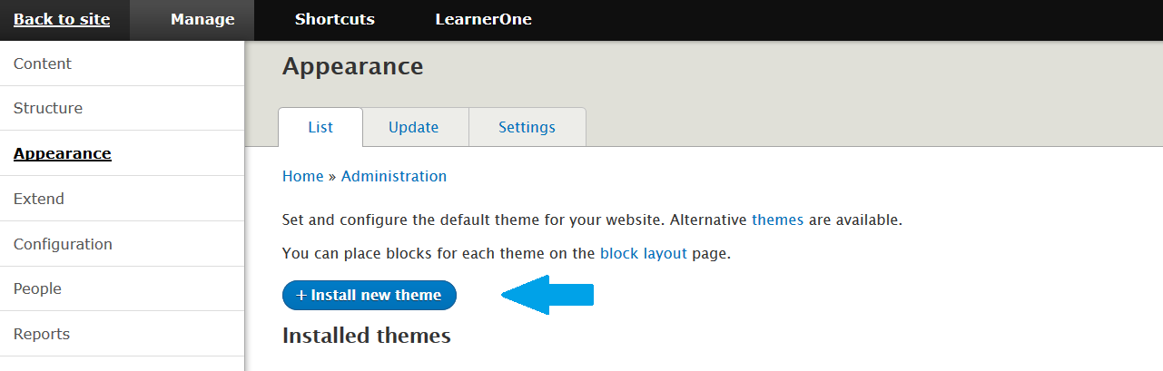 Reaching Drupal themes section