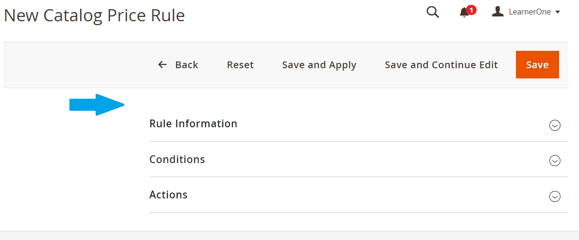 Sections to add new Magento Catalog Price Rule