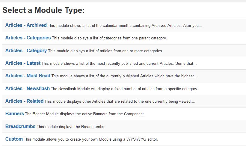 Select Joomla Module Type
