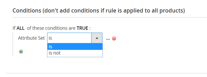 Selecting comparison operator for Catalog Price Rule condition