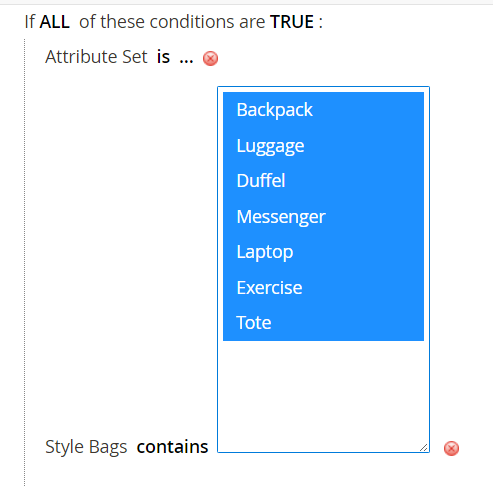 Selecting type of style bags to apply Catalog Price rule