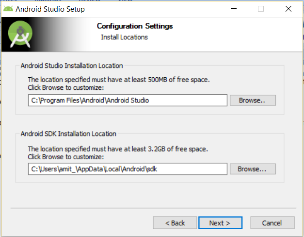 Set Android SDK and Android Studio Location