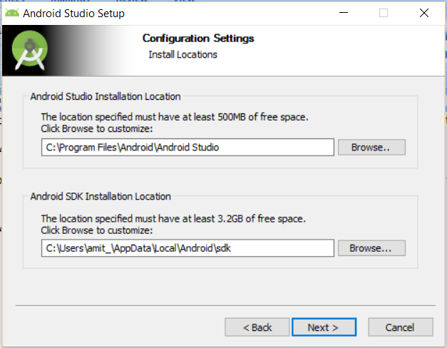 how to specifiy android studio sdk location