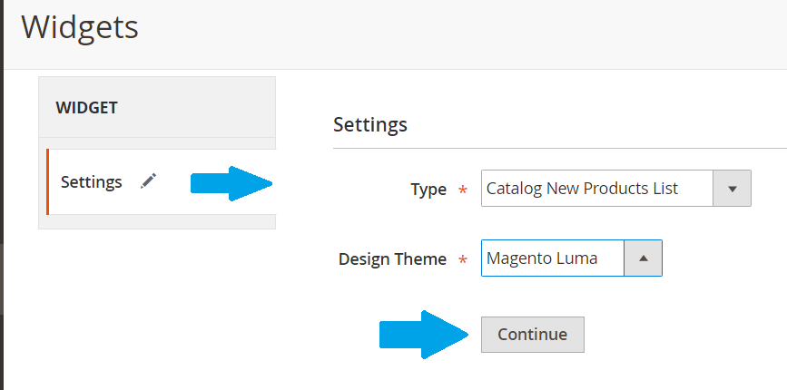 Settings to add new Magento widget for new products list