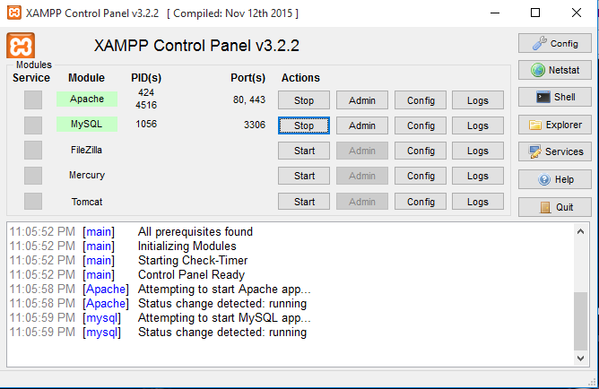 Start Apache & MySQL from XAMPP Control Panel