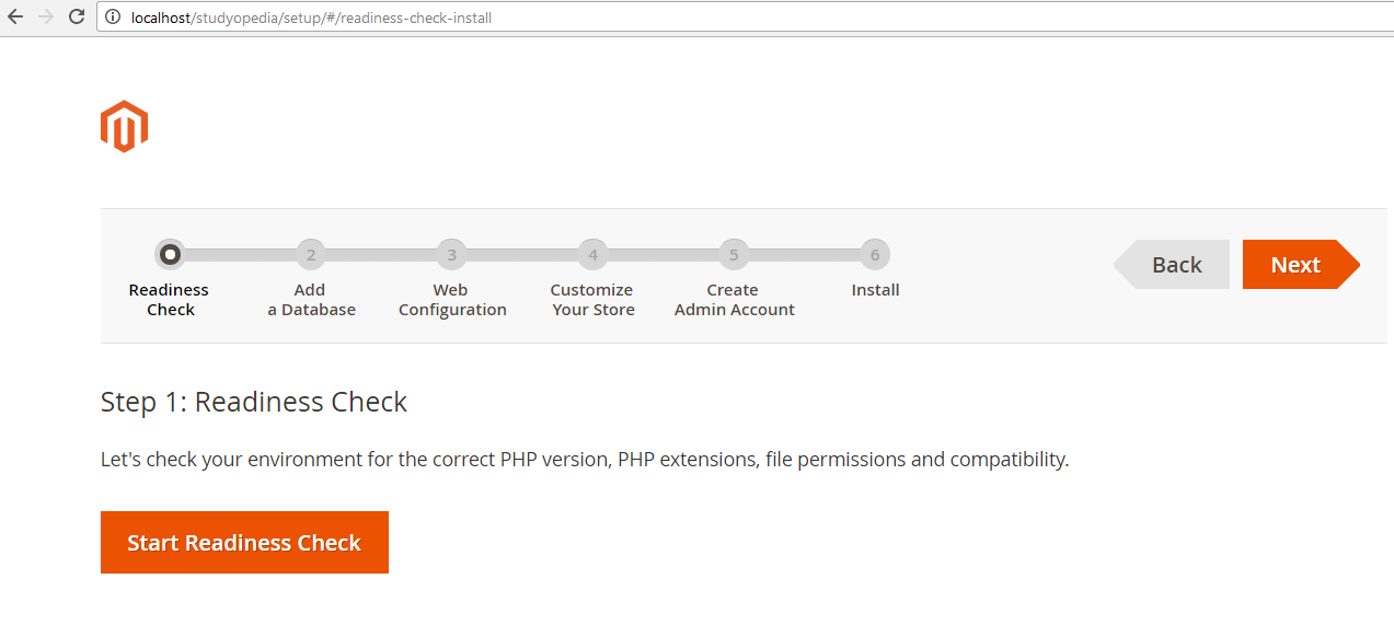 Start Readiness Check for Magento installation