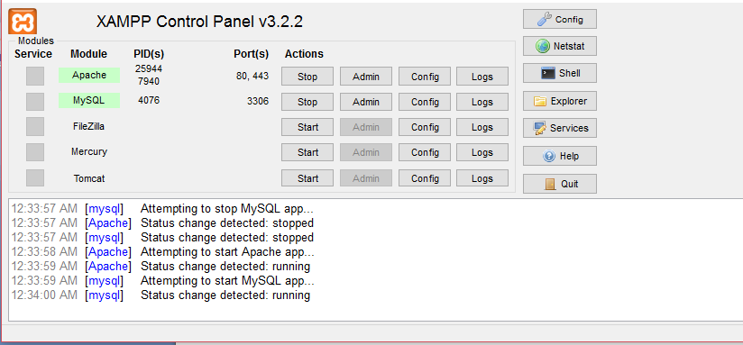 Starting Apache and MySQL on XAMPP