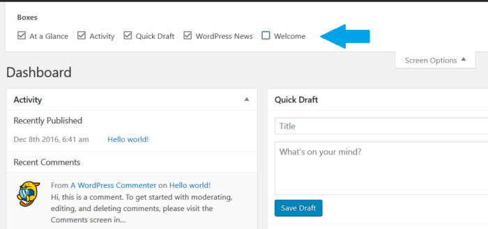 WordPress Screen Options - Studyopedia