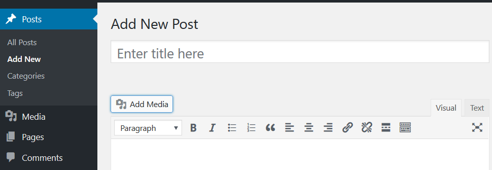 WordPress Add Media button visible