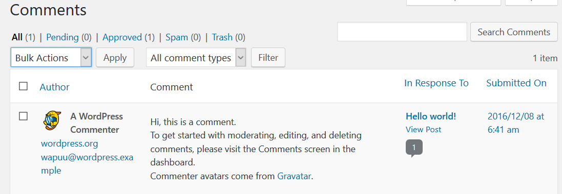 WordPress Comments section