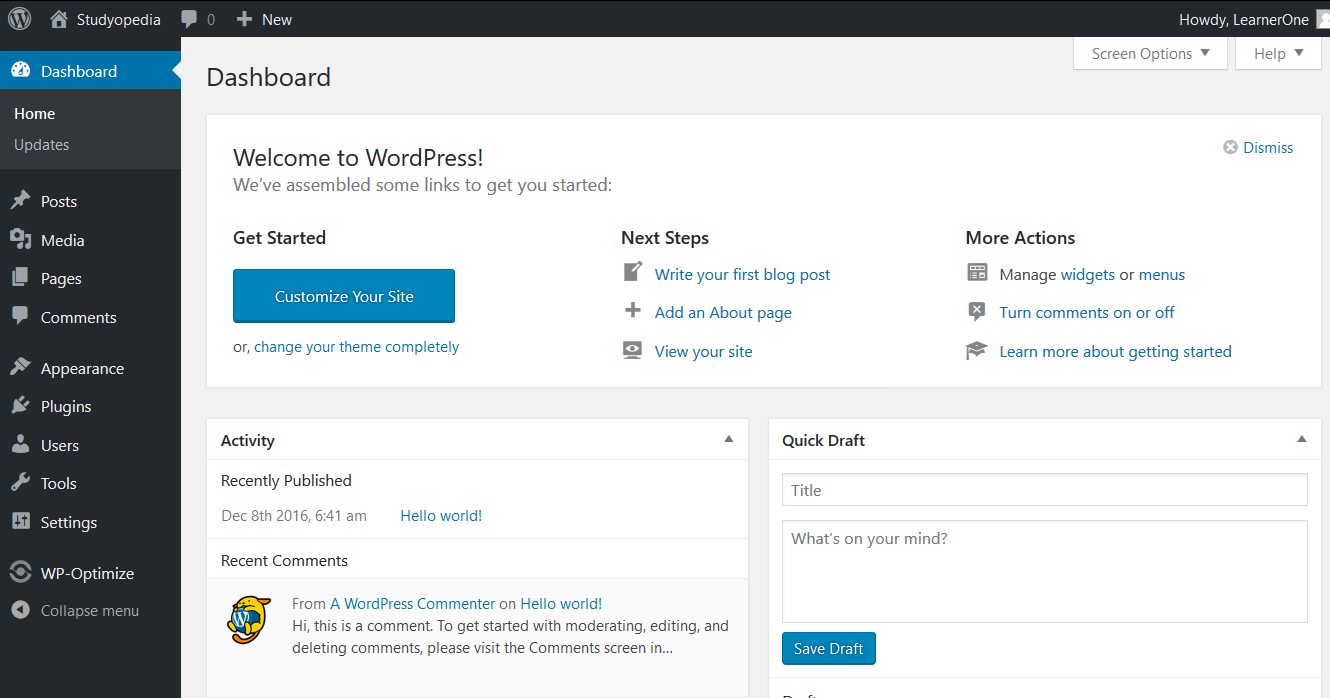 WordPress Dashboard