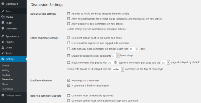 WordPress Discussion Settings - Studyopedia