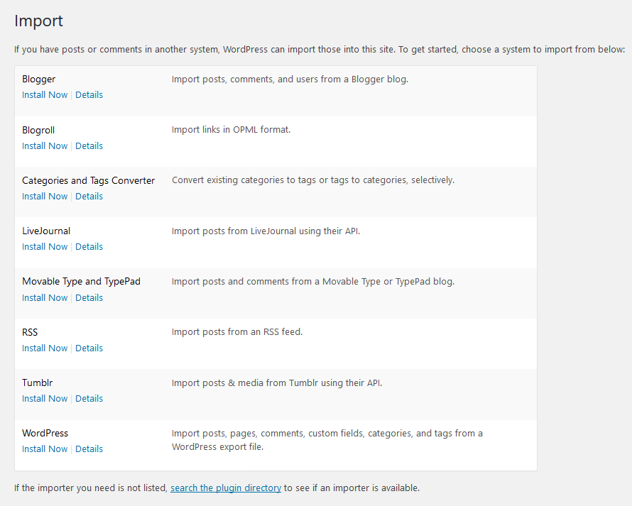 WordPress Import Tools Settings