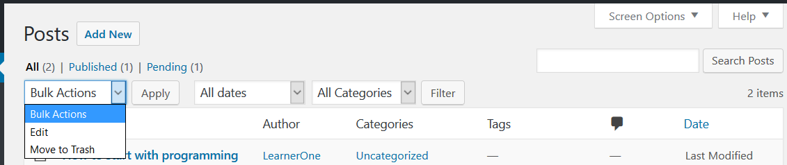 WordPress Posts options