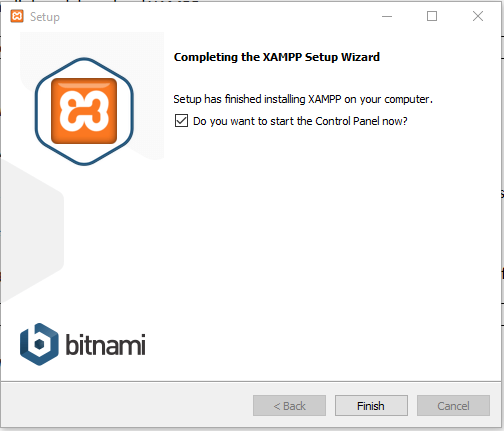 XAMPP installation completes & select Start Control Panel