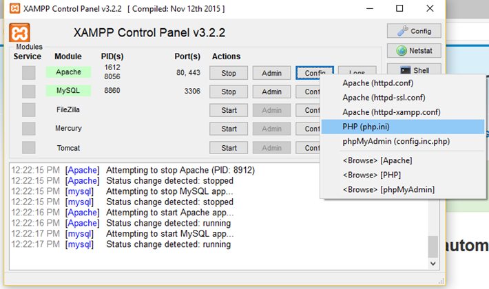 XAMPP php configuration