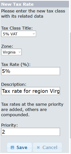 Add new tax rate for osCommerce store