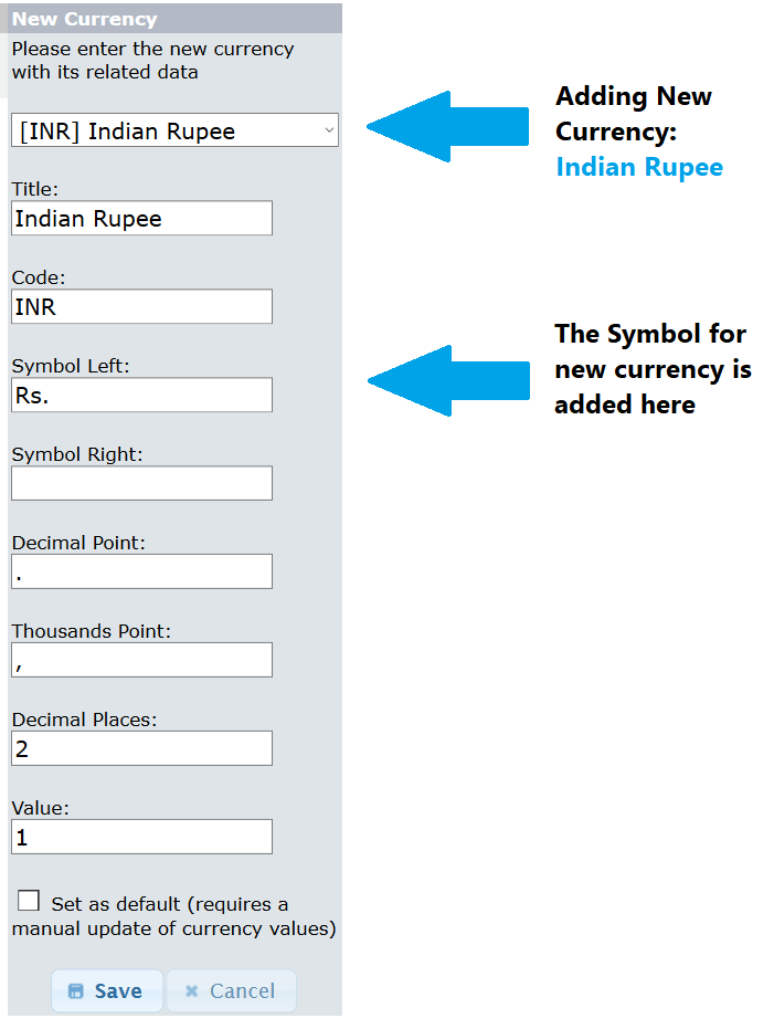 Adding INR as new osCommerce currency