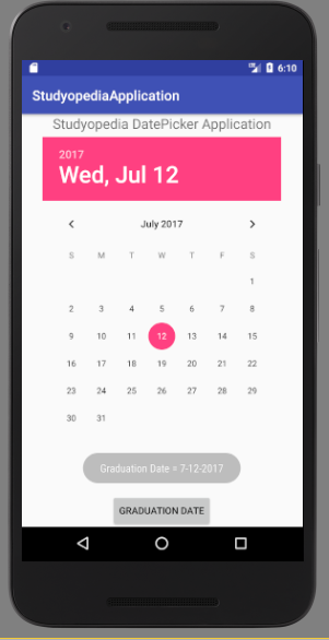 Android DatePicker Control Output showing result