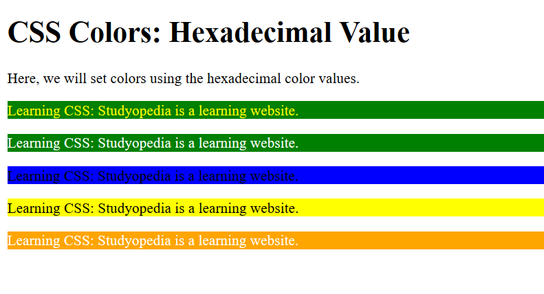 CSS Colors Hexadecimal Value