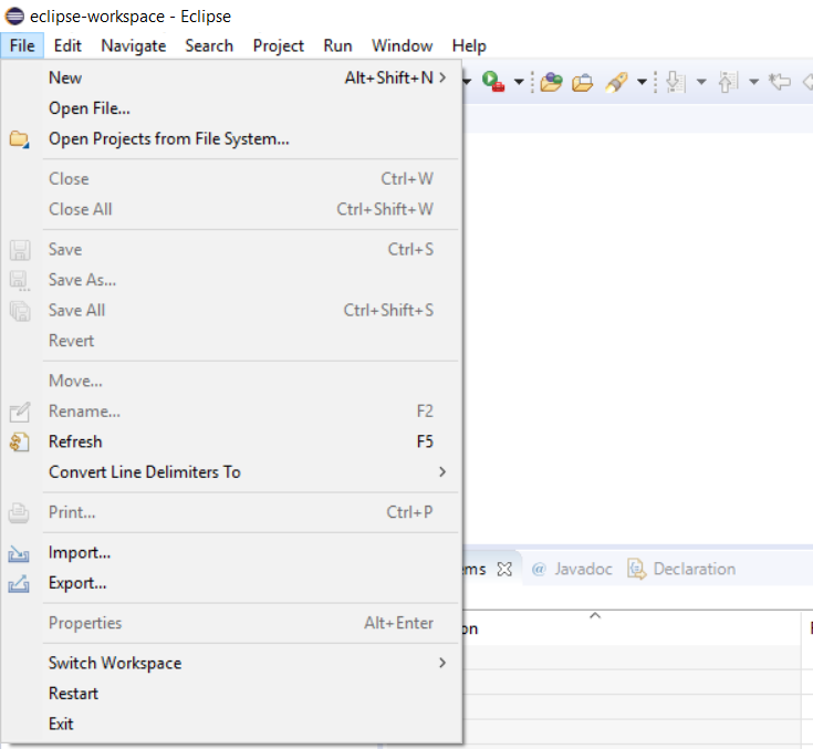 Eclipse File Menu