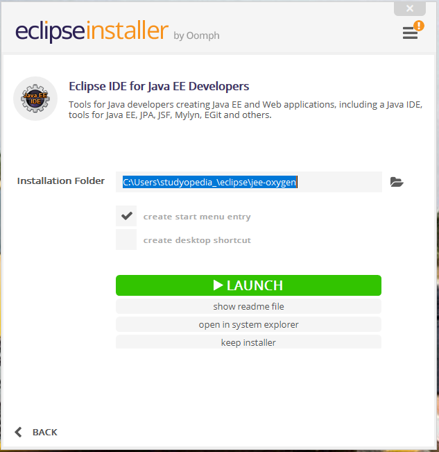 Eclipse IDE Installation complete