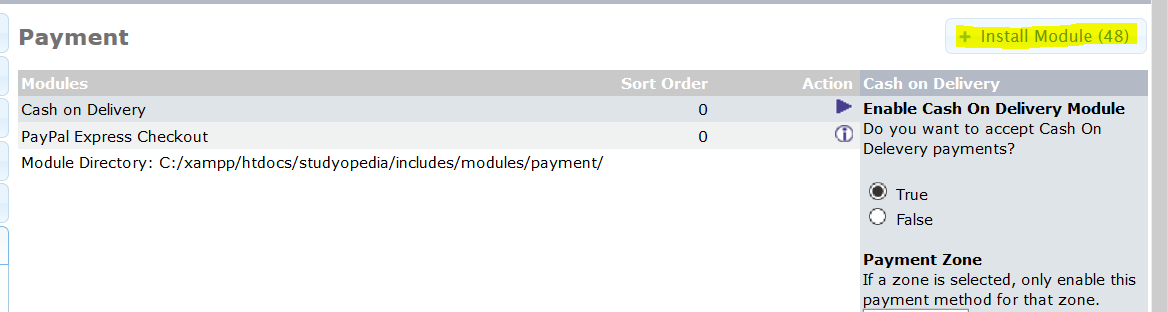 Install Payment Modules for osCommerce store