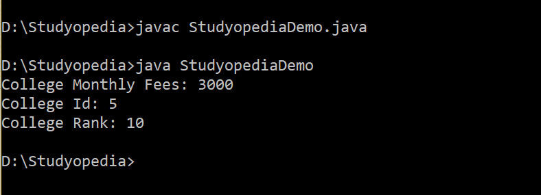 Java Variables Output