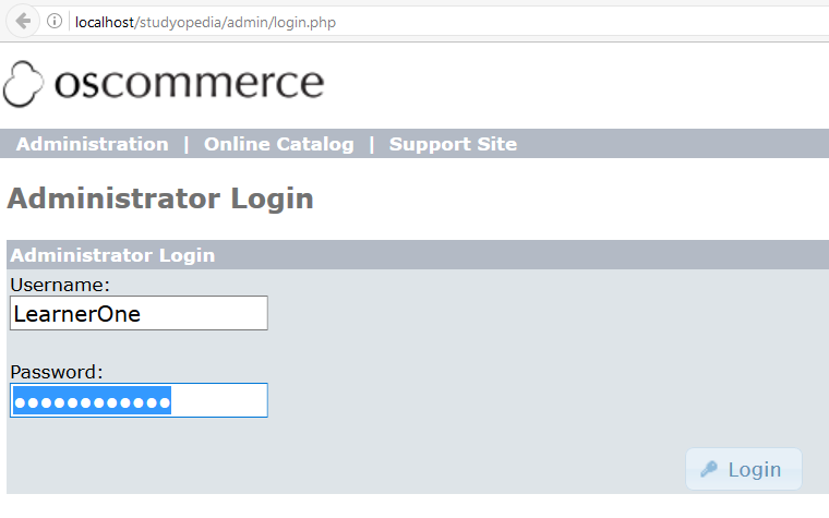 Login osCommerce store as admin