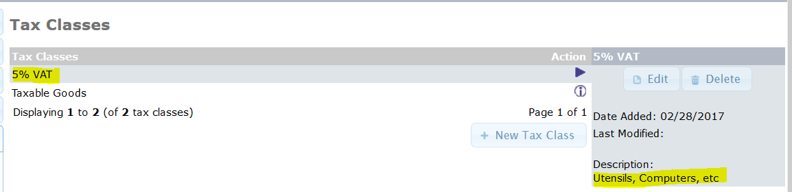 New tax class added on osCommerce Store