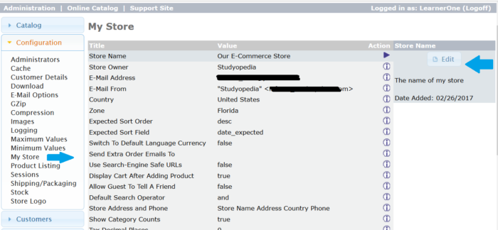 Change osCommerce Store Name - Studyopedia