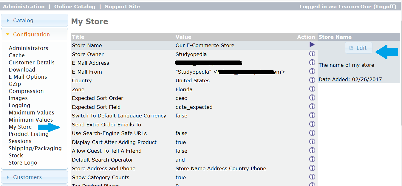 Reach oscommerce MyStore settings