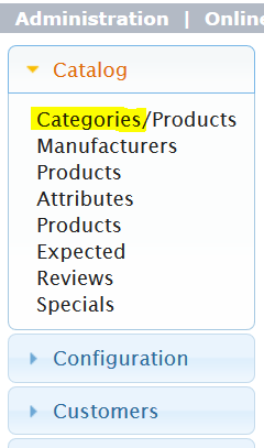 Reaching osCommerce Categories section